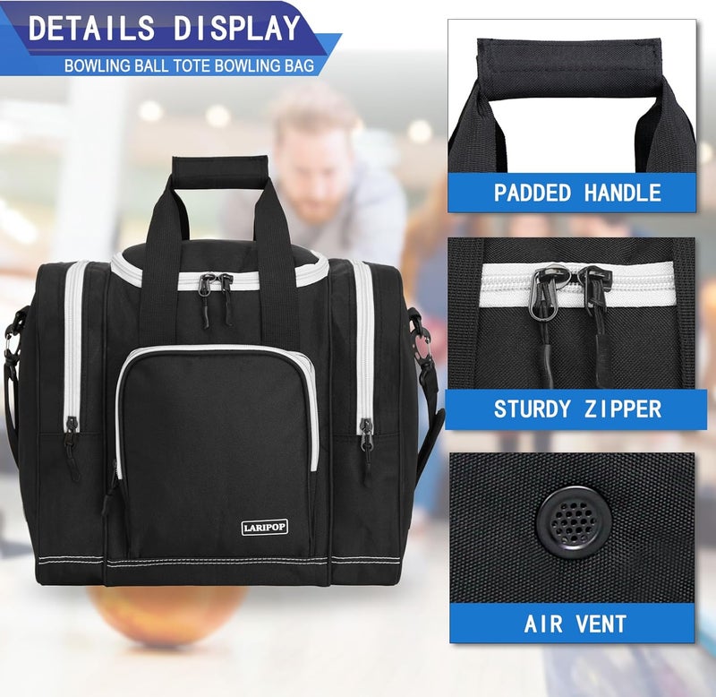 LARIPOP Bowling Ball Bag for Single Ball, 2022 Bowling Ball Tote Bowling bag with Padded Holder - Fits Shoes up to Mens Size 14 and Bowling Accessories - Image 4